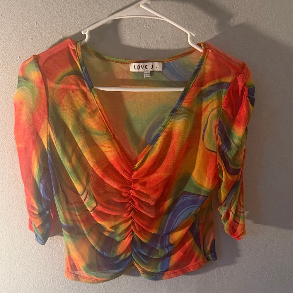 Love J Colorful Swirl Ruched Blouse